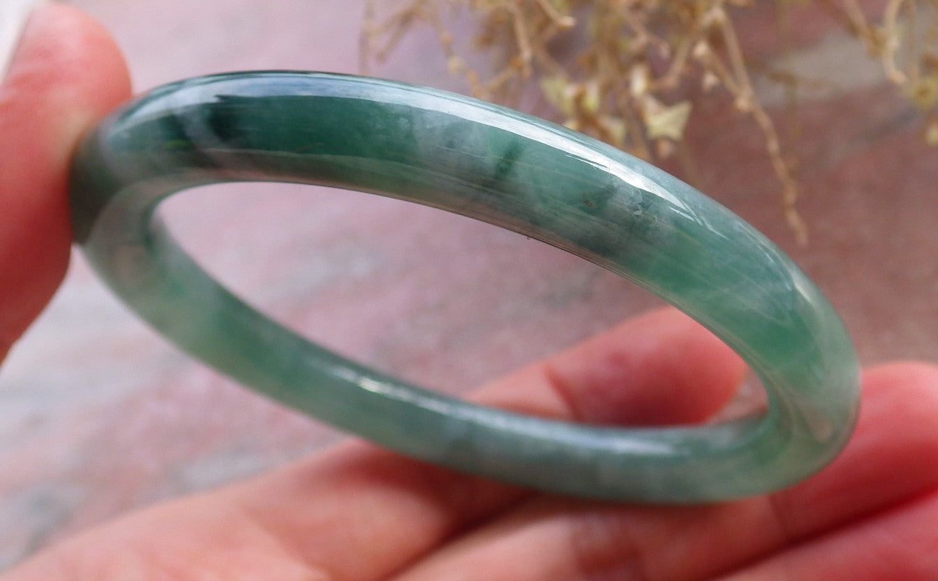 Certified Icy Green Burma 100% Natural A JADE Jadeite Circle Bangle Bracelet 56 mm 手镯 648345 TN