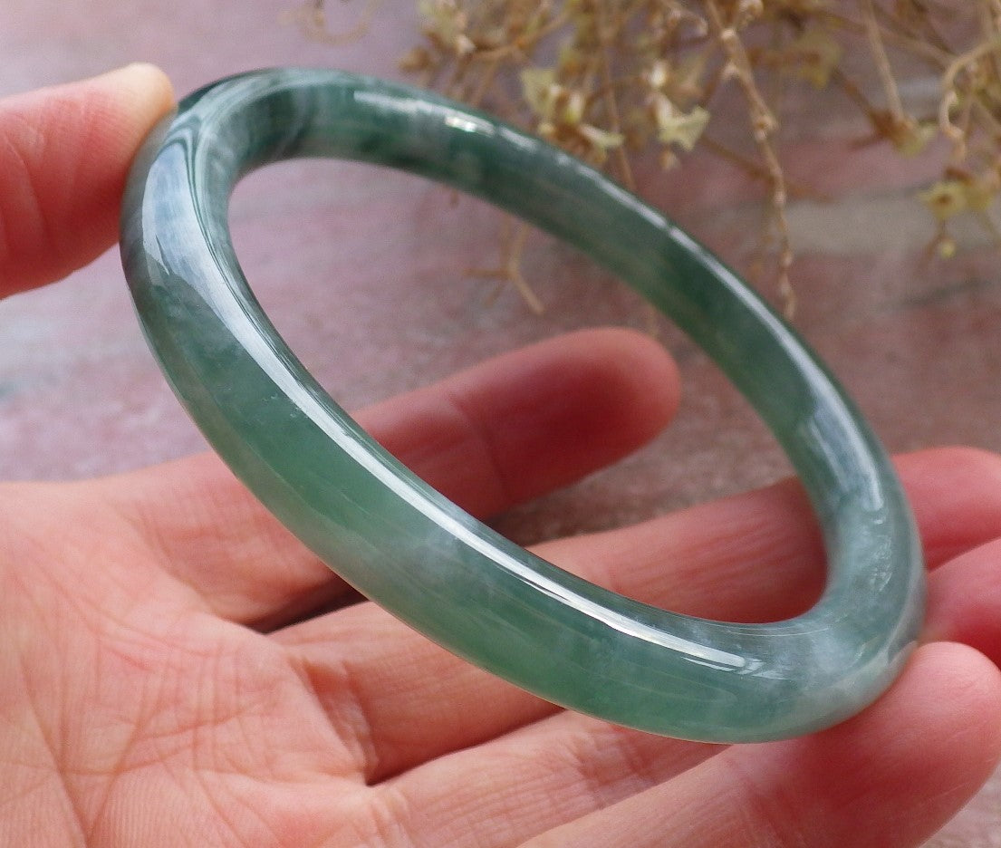 Certified Icy Green Burma 100% Natural A JADE Jadeite Circle Bangle Bracelet 56 mm 手镯 648345 TN