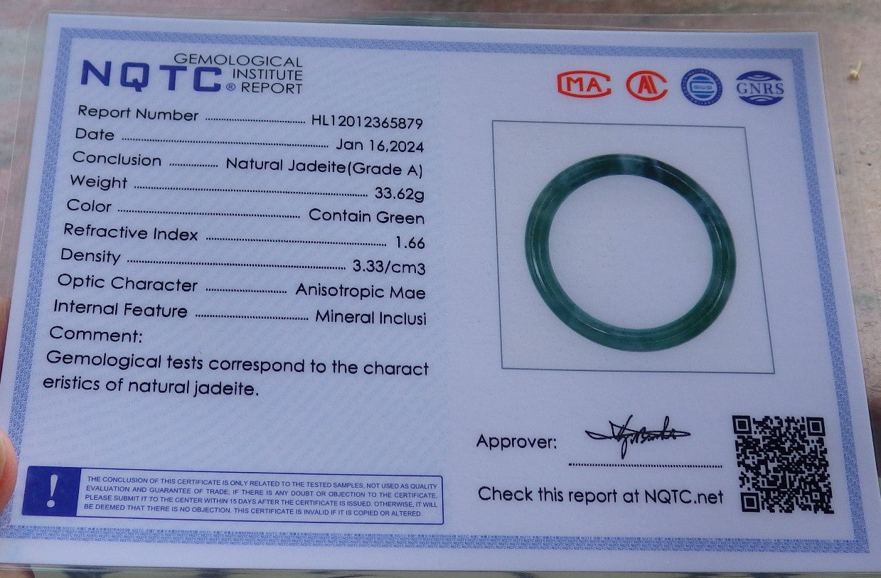 Certified Icy Green Burma 100% Natural A JADE Jadeite Circle Bangle Bracelet 56 mm 手镯 648345 TN