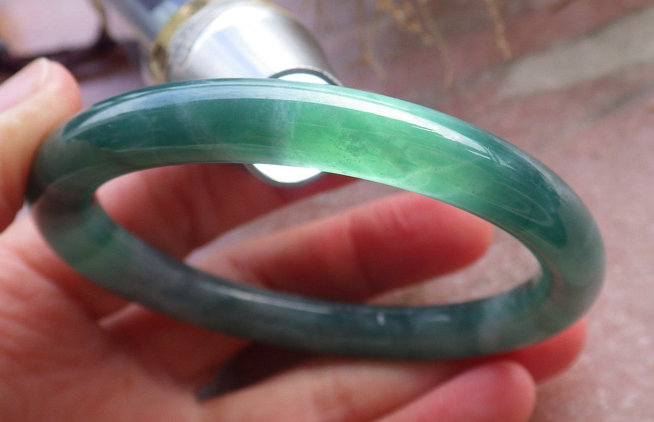 Certified Icy Green Burma 100% Natural A JADE Jadeite Circle Bangle Bracelet 56 mm 手镯 648361 TN