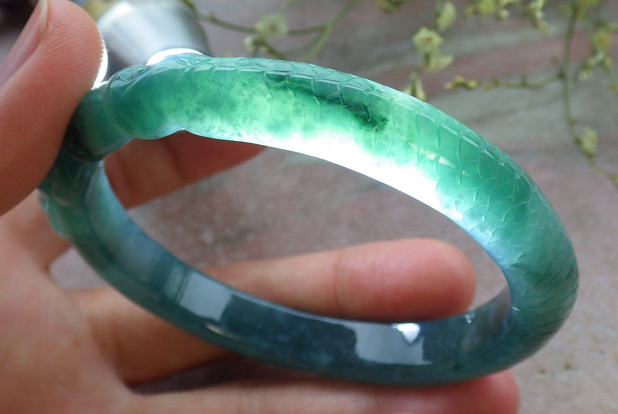 Certified Icy Green Burma 100% Natural A JADE Jadeite Snake Bangle Bracelet 59 mm 手镯 648471 TN