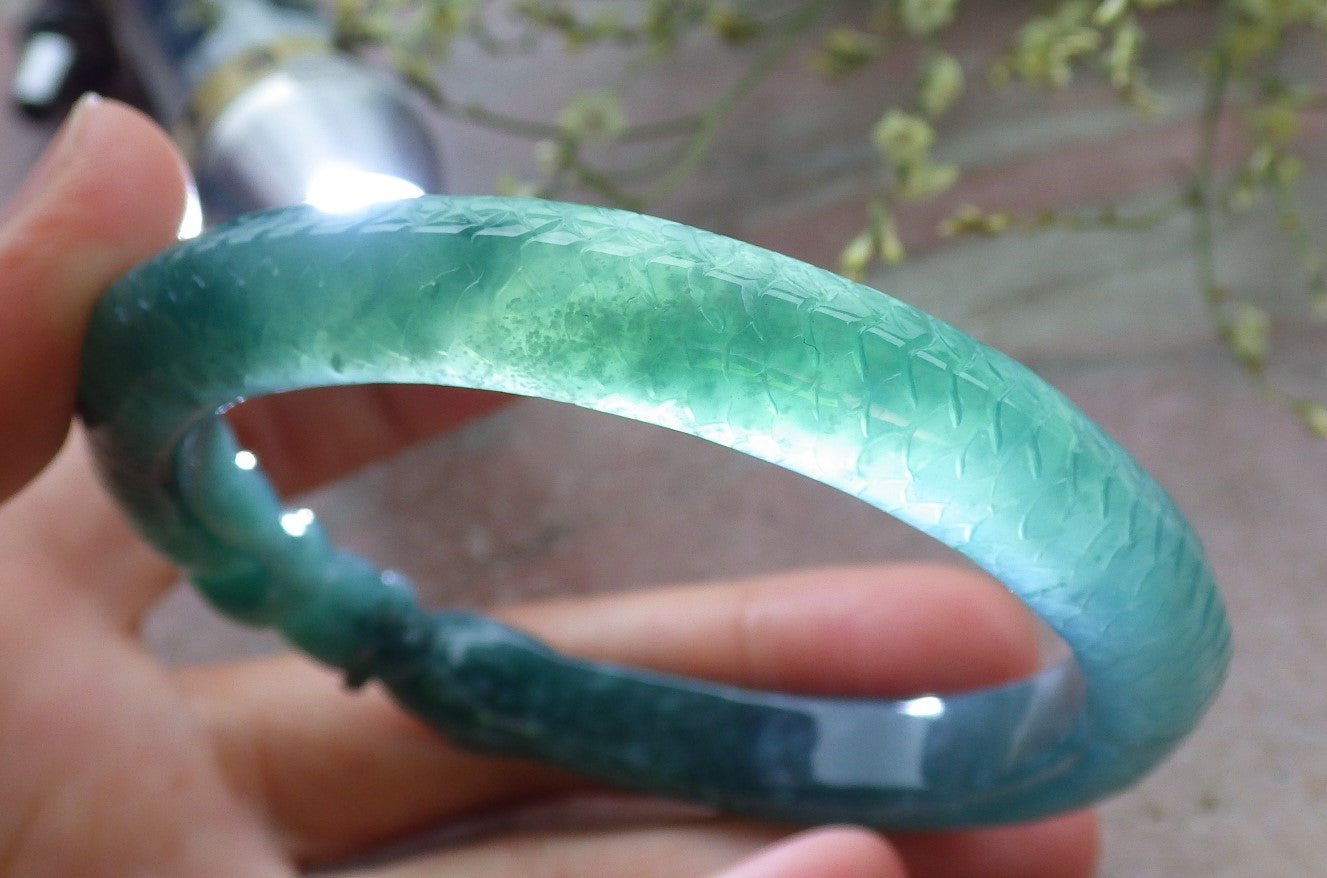 Certified Icy Green Burma 100% Natural A JADE Jadeite Snake Bangle Bracelet 59 mm 手镯 648471 TN