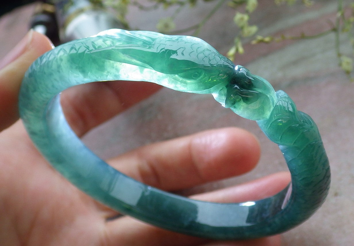 Certified Icy Green Burma 100% Natural A JADE Jadeite Snake Bangle Bracelet 59 mm 手镯 648471 TN