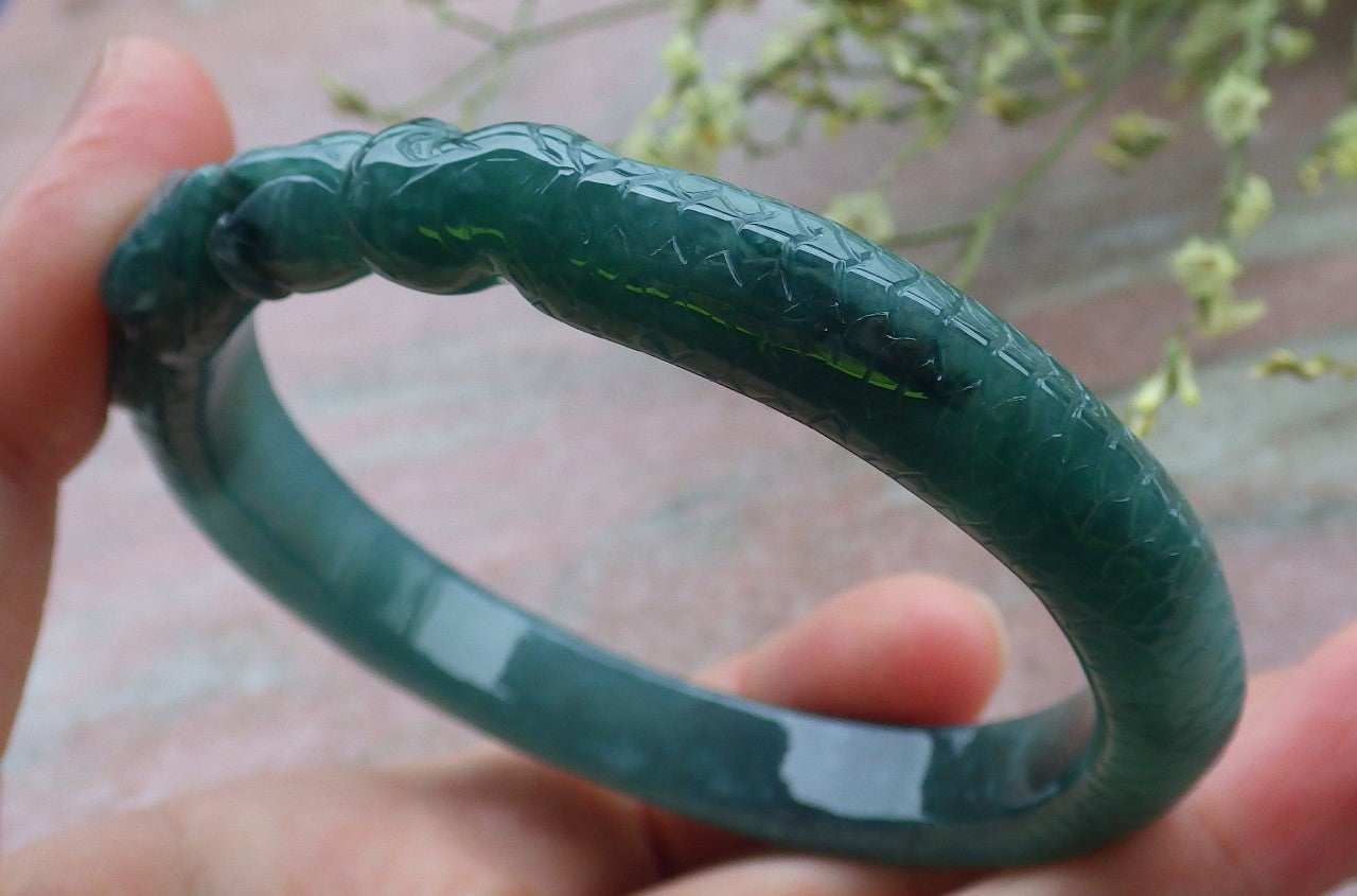 Certified Icy Green Burma 100% Natural A JADE Jadeite Snake Bangle Bracelet 59 mm 手镯 648471 TN