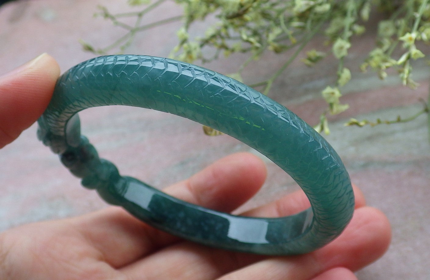 Certified Icy Green Burma 100% Natural A JADE Jadeite Snake Bangle Bracelet 59 mm 手镯 648471 TN