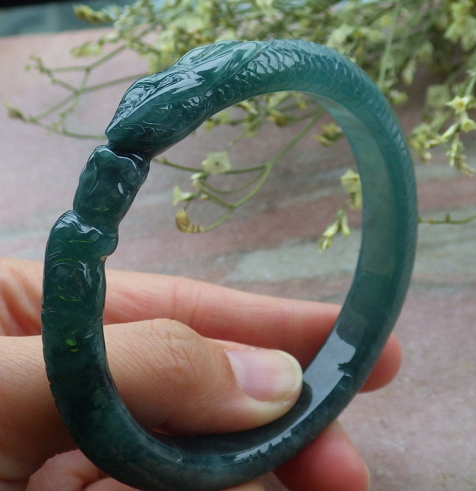 Certified Icy Green Burma 100% Natural A JADE Jadeite Snake Bangle Bracelet 59 mm 手镯 648471 TN