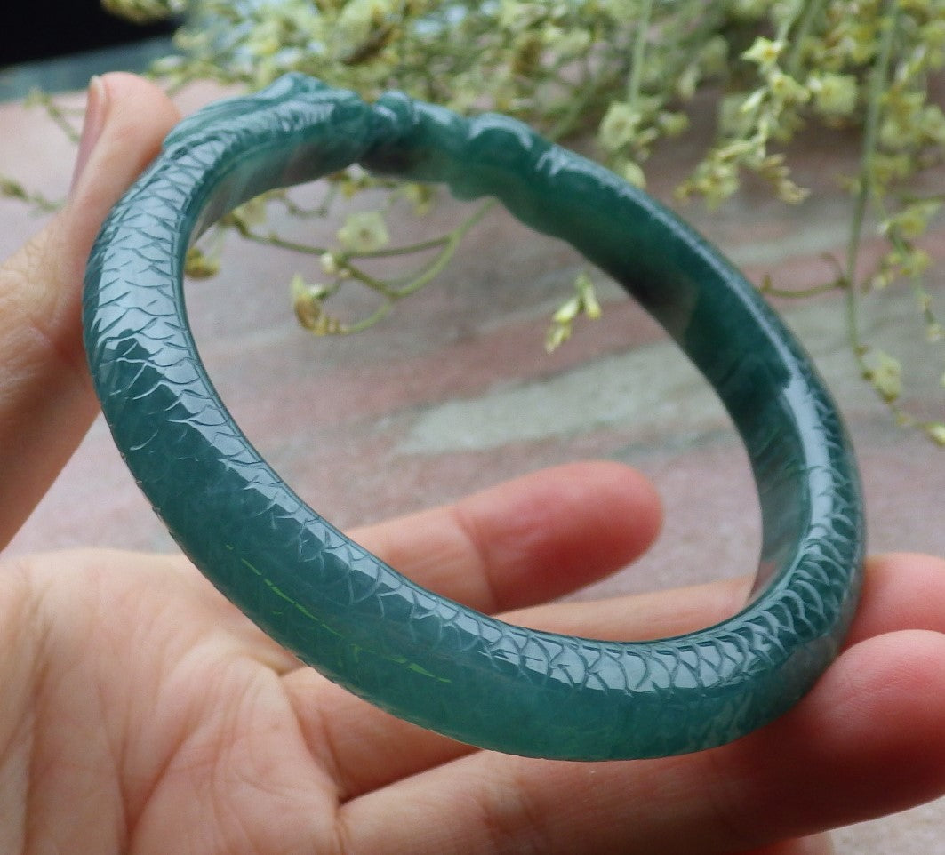 Certified Icy Green Burma 100% Natural A JADE Jadeite Snake Bangle Bracelet 59 mm 手镯 648471 TN