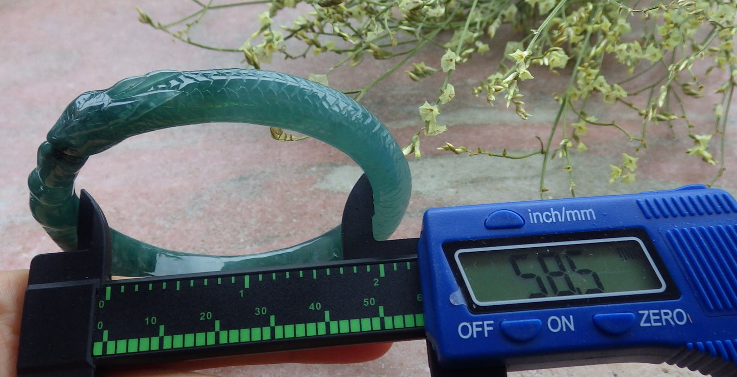 Certified Icy Green Burma 100% Natural A JADE Jadeite Snake Bangle Bracelet 59 mm 手镯 648471 TN