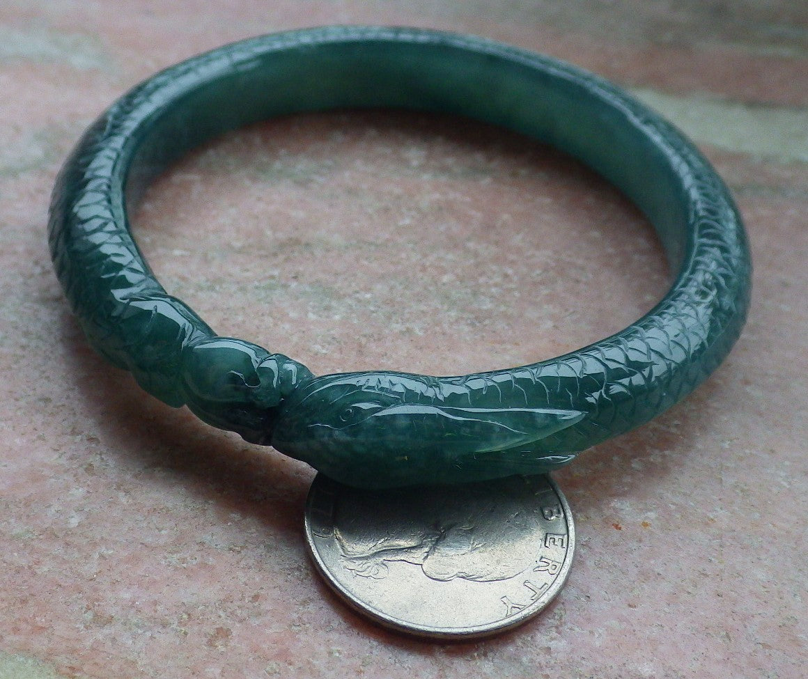 Certified Icy Green Burma 100% Natural A JADE Jadeite Snake Bangle Bracelet 59 mm 手镯 648471 TN