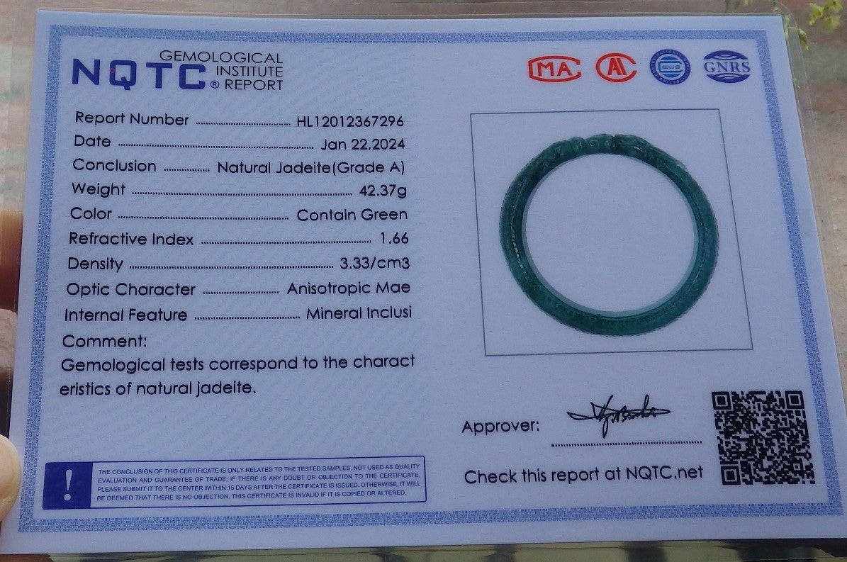 Certified Icy Green Burma 100% Natural A JADE Jadeite Snake Bangle Bracelet 59 mm 手镯 648471 TN