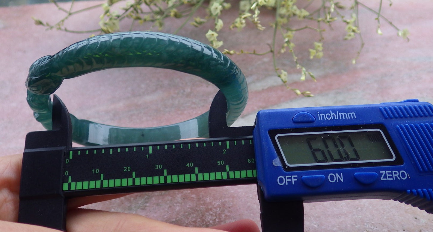 Certified Icy Green Burma 100% Natural A JADE Jadeite Snake Flower Bangle Bracelet 60 mm 手镯 648557 TN