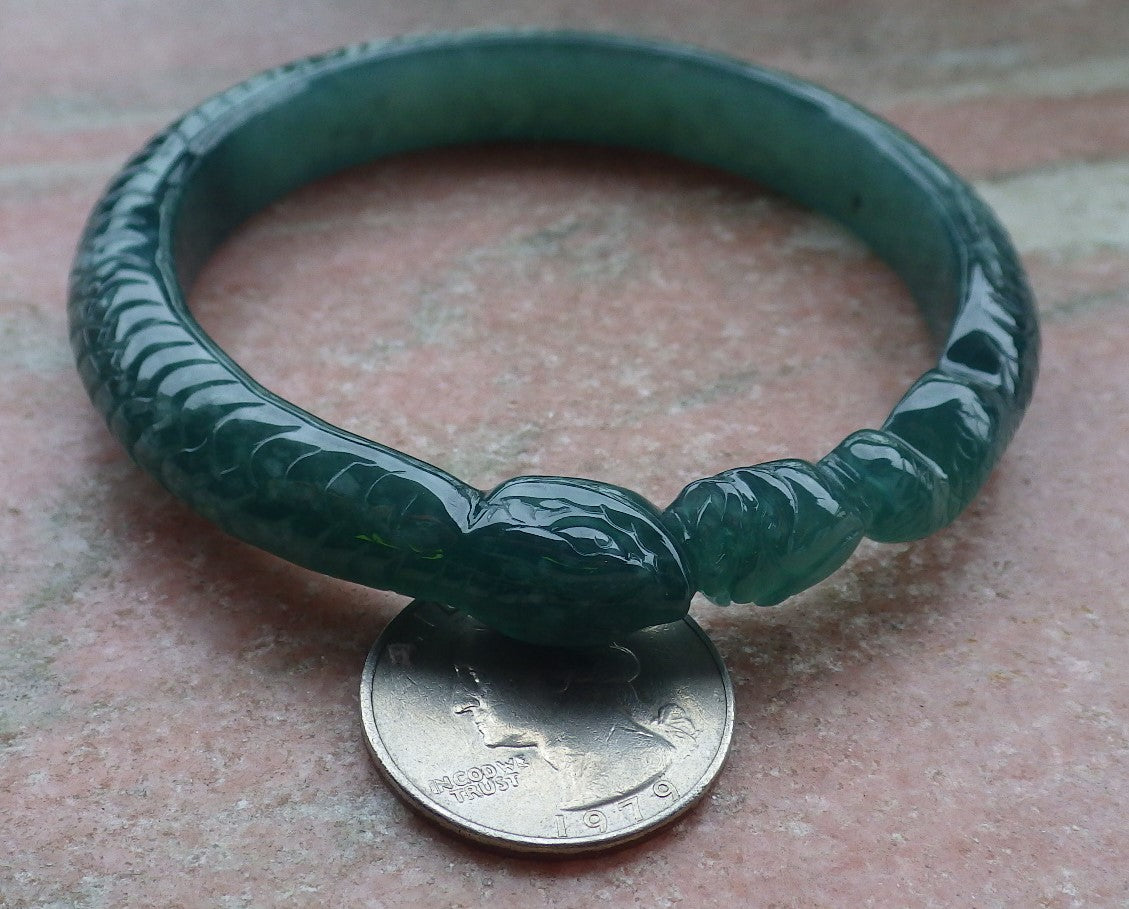 Certified Icy Green Burma 100% Natural A JADE Jadeite Snake Flower Bangle Bracelet 60 mm 手镯 648557 TN