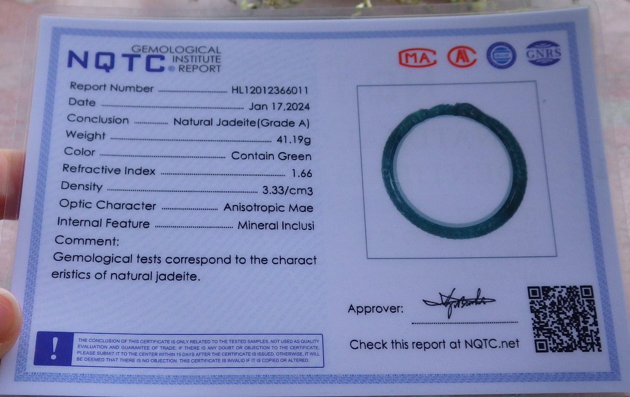 Certified Icy Green Burma 100% Natural A JADE Jadeite Snake Flower Bangle Bracelet 60 mm 手镯 648557 TN