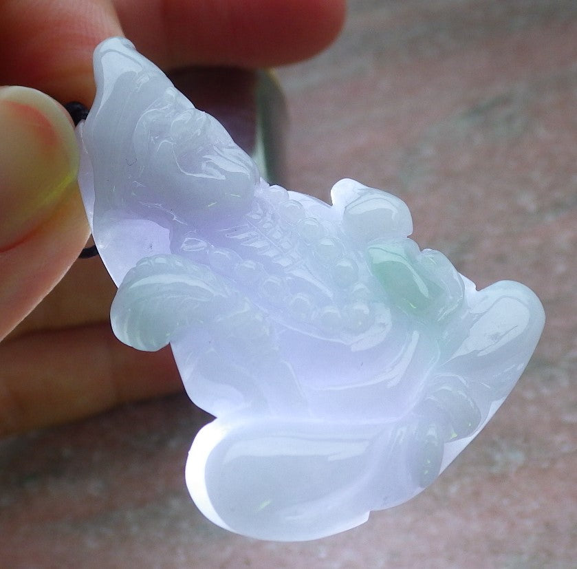 Certified Lavender Green Burma 100% Natural A Jade jadeite pendant Ji Kung Buddha God Gourd Fan Necklace 济公 648584 TN