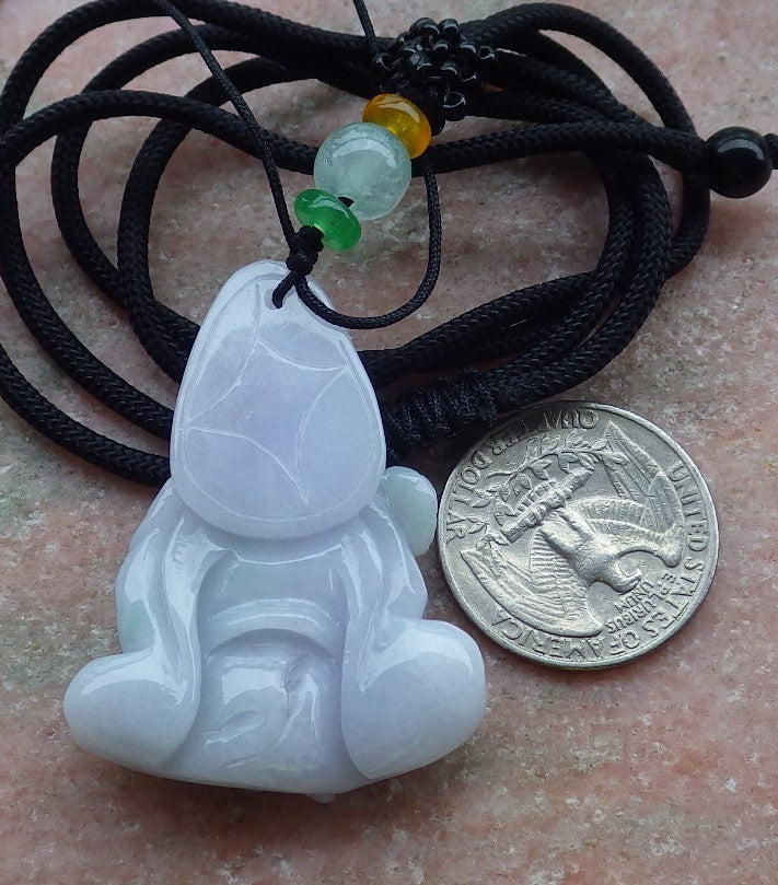 Certified Lavender Green Burma 100% Natural A Jade jadeite pendant Ji Kung Buddha God Gourd Fan Necklace 济公 648584 TN