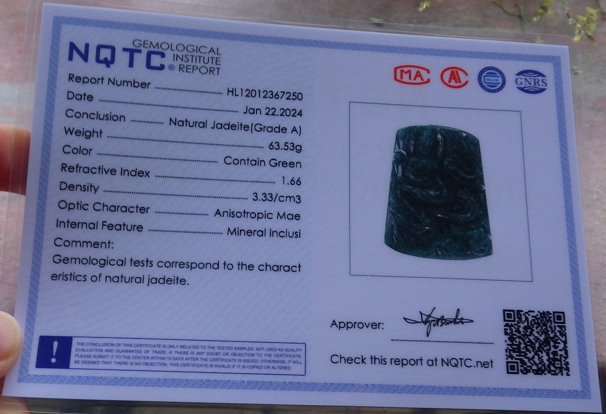 Certified Green Burma 100% Natural A Jade jadeite Pendant Guanyin Kwan Yin Dragon Necklace 观音 648630 TN