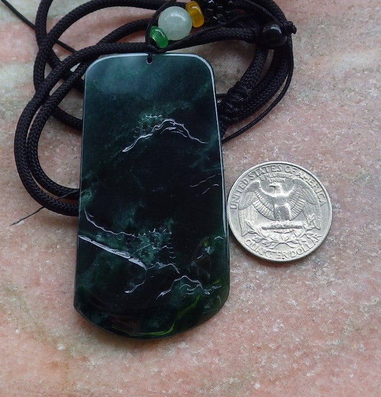 Certified Icy Green Burma 100% Natural A Jade jadeite Landscape painting Tree Necklace Necklace 山水画 648657 TN