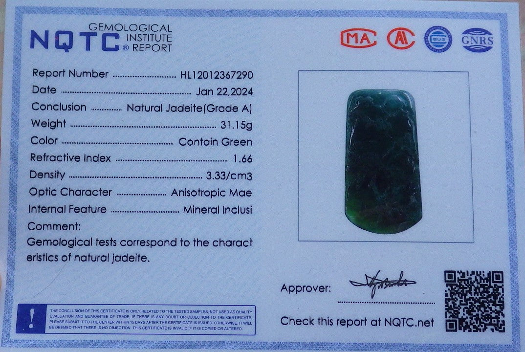 Certified Icy Green Burma 100% Natural A Jade jadeite Landscape painting Tree Necklace Necklace 山水画 648657 TN