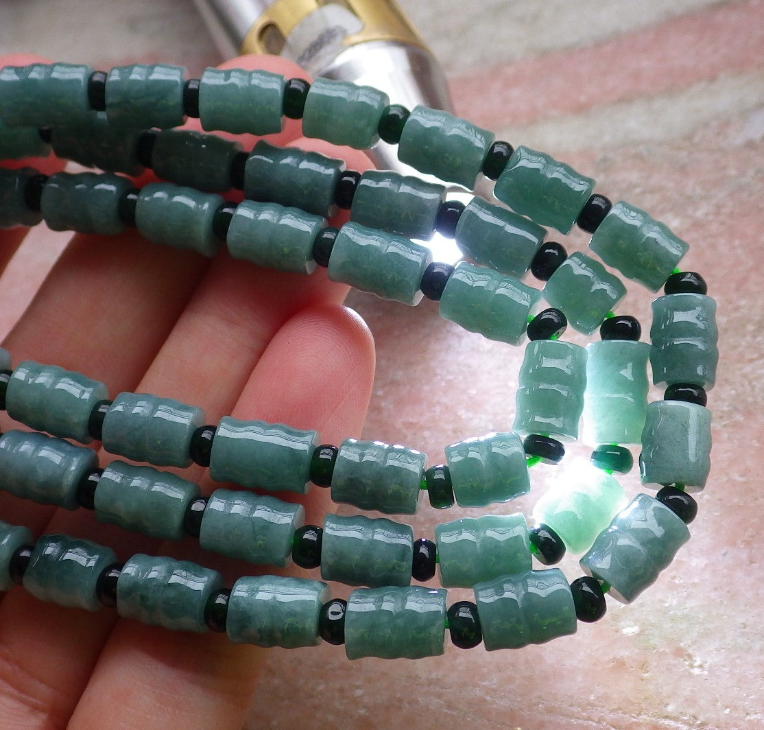 Certified Green Burma 100% Natural A JADE Jadeite bead Beads Circle Bamboo Necklace 24 inches 项链 648665 TN
