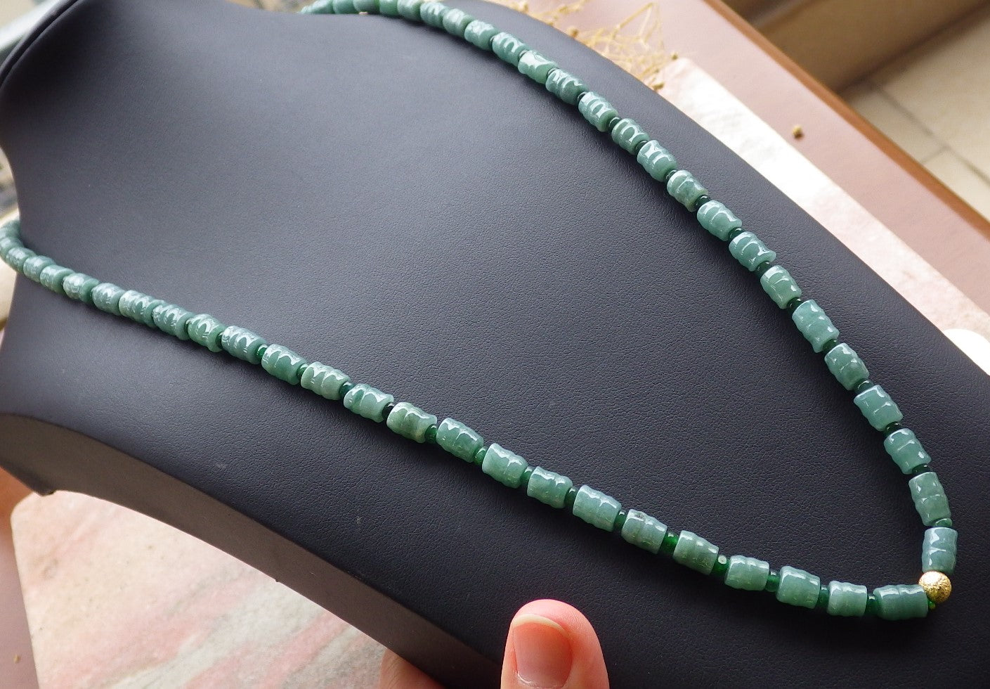 Certified Green Burma 100% Natural A JADE Jadeite bead Beads Circle Bamboo Necklace 24 inches 项链 648703 TN