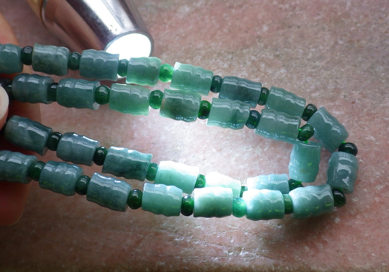 Certified Green Burma 100% Natural A JADE Jadeite bead Beads Circle Bamboo Necklace 24 inches 项链 648703 TN
