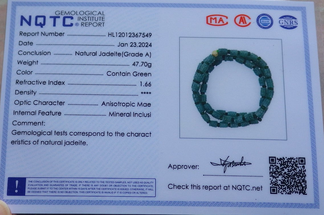 Certified Green Burma 100% Natural A JADE Jadeite bead Beads Circle Bamboo Necklace 24 inches 项链 648703 TN