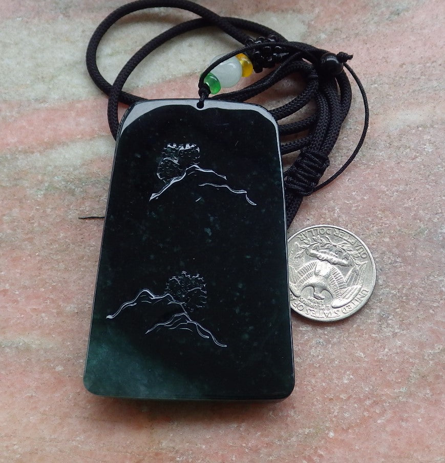 Certified Icy Green Burma 100% Natural A Jade jadeite Landscape painting Tree Necklace Necklace 山水画 648711 TN
