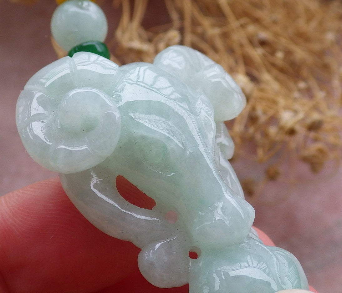 Certified Green Burma 100% Natural A Jade jadeite pendant Sheep Peach Necklace 喜气洋洋 648755 TN