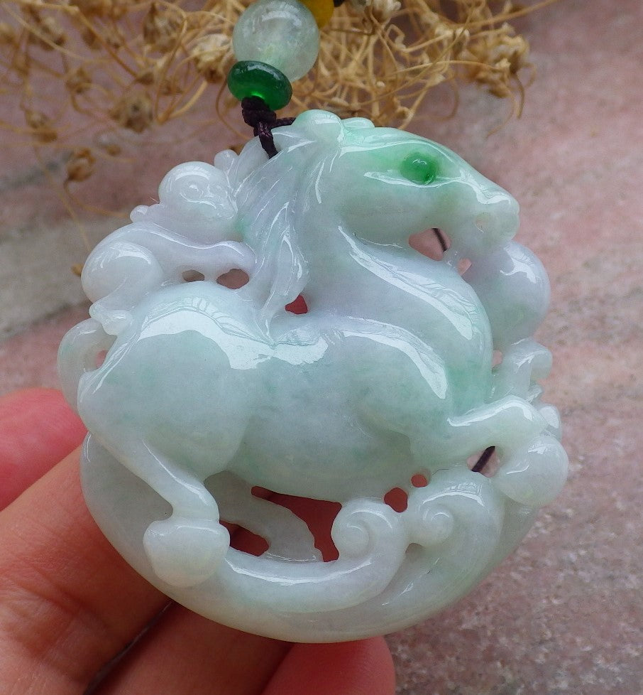 Certified Green Lavender Burma 100% Natural A Jade jadeite Pendant Horse Monkey Peach Necklace 648763 TN