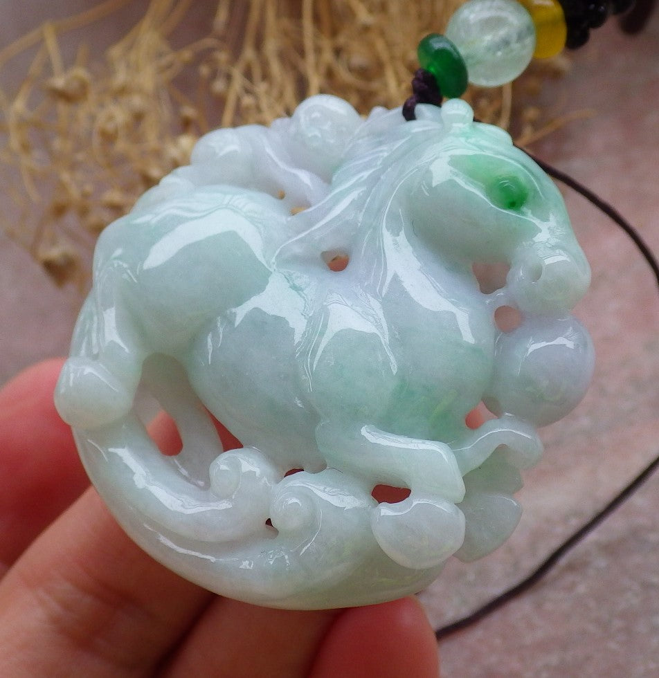 Certified Green Lavender Burma 100% Natural A Jade jadeite Pendant Horse Monkey Peach Necklace 648763 TN