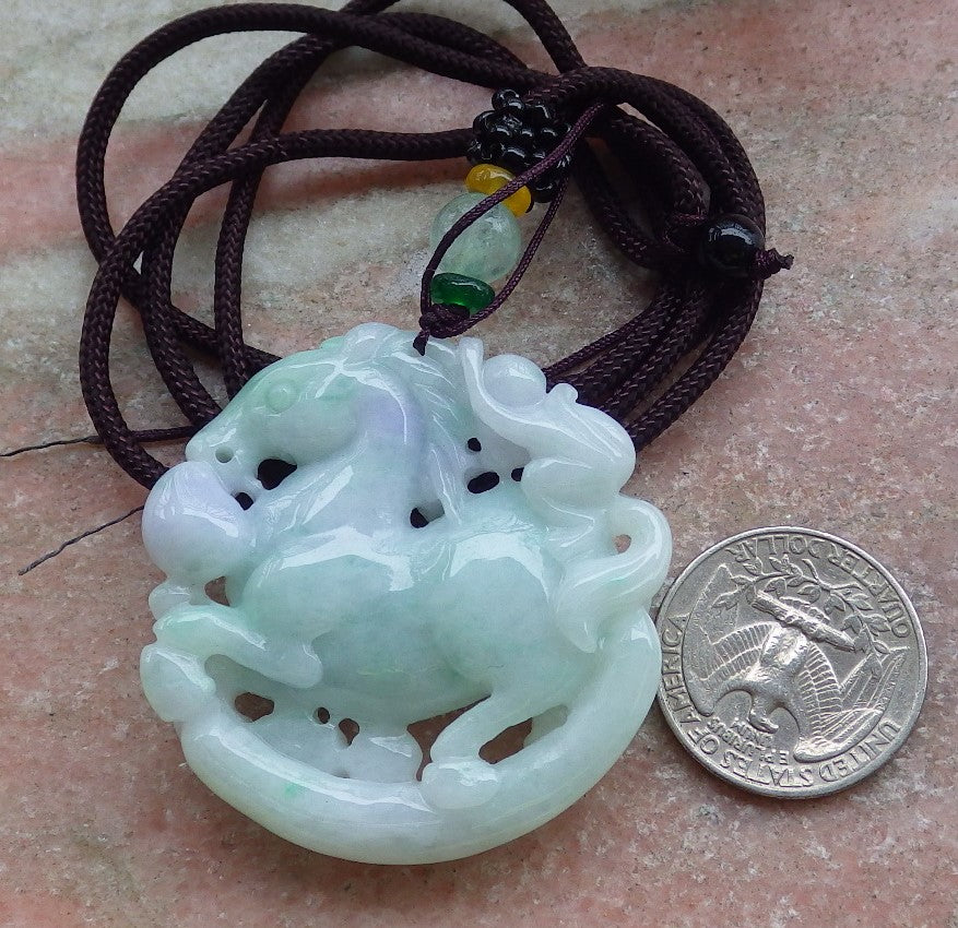 Certified Green Lavender Burma 100% Natural A Jade jadeite Pendant Horse Monkey Peach Necklace 648763 TN
