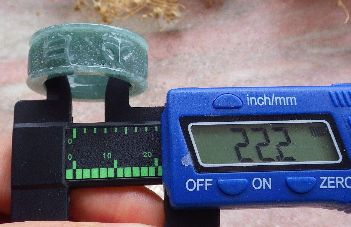 Certified Icy Green Burma 100% Natural A JADE Jadeite Mantra RING USA 12.75 六字真言戒指 648788 TN