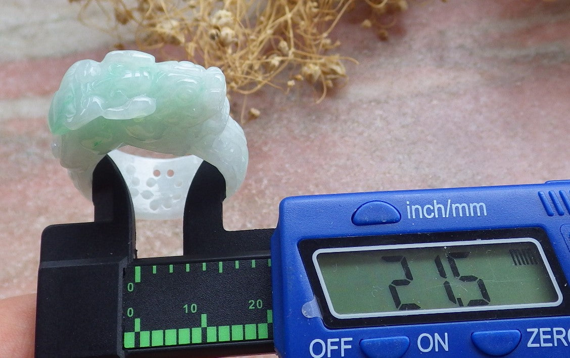 Certified Green Burma 100% Natural A JADE Jadeite Dragon Pi Xiu Lotus Flower Ruyi RING USA. 11.5 戒指 648798 TN