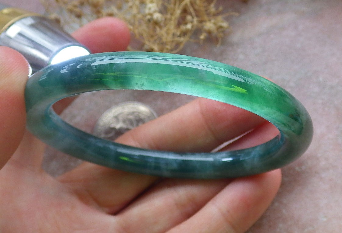 Certified Icy Green Burma 100% Natural A JADE Jadeite Circle Bangle Bracelet 56 mm 手镯 648810 TN