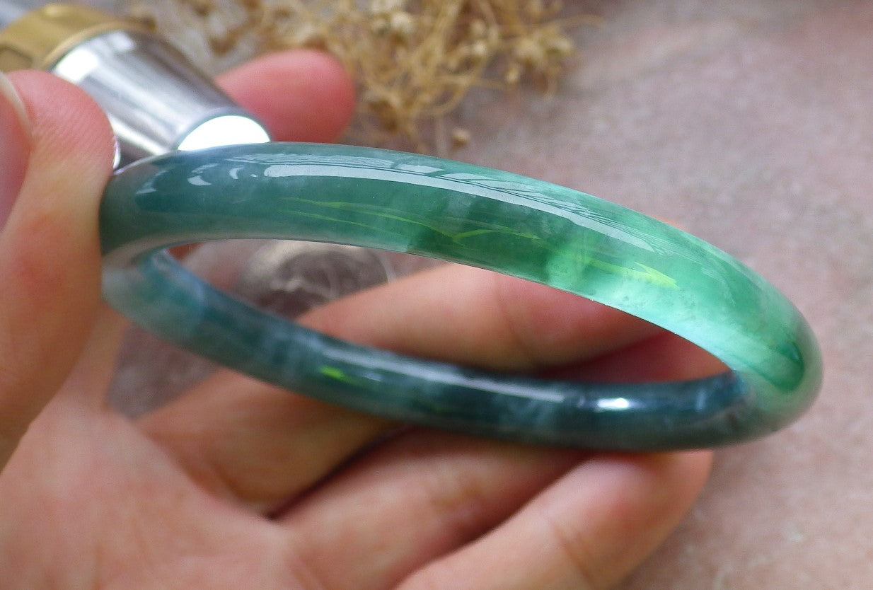 Certified Icy Green Burma 100% Natural A JADE Jadeite Circle Bangle Bracelet 56 mm 手镯 648810 TN