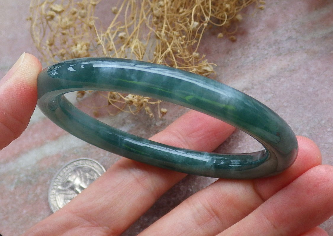 Certified Icy Green Burma 100% Natural A JADE Jadeite Circle Bangle Bracelet 56 mm 手镯 648810 TN