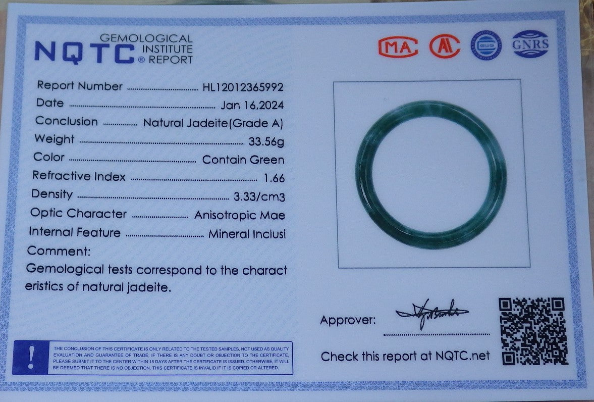 Certified Icy Green Burma 100% Natural A JADE Jadeite Circle Bangle Bracelet 56 mm 手镯 648810 TN