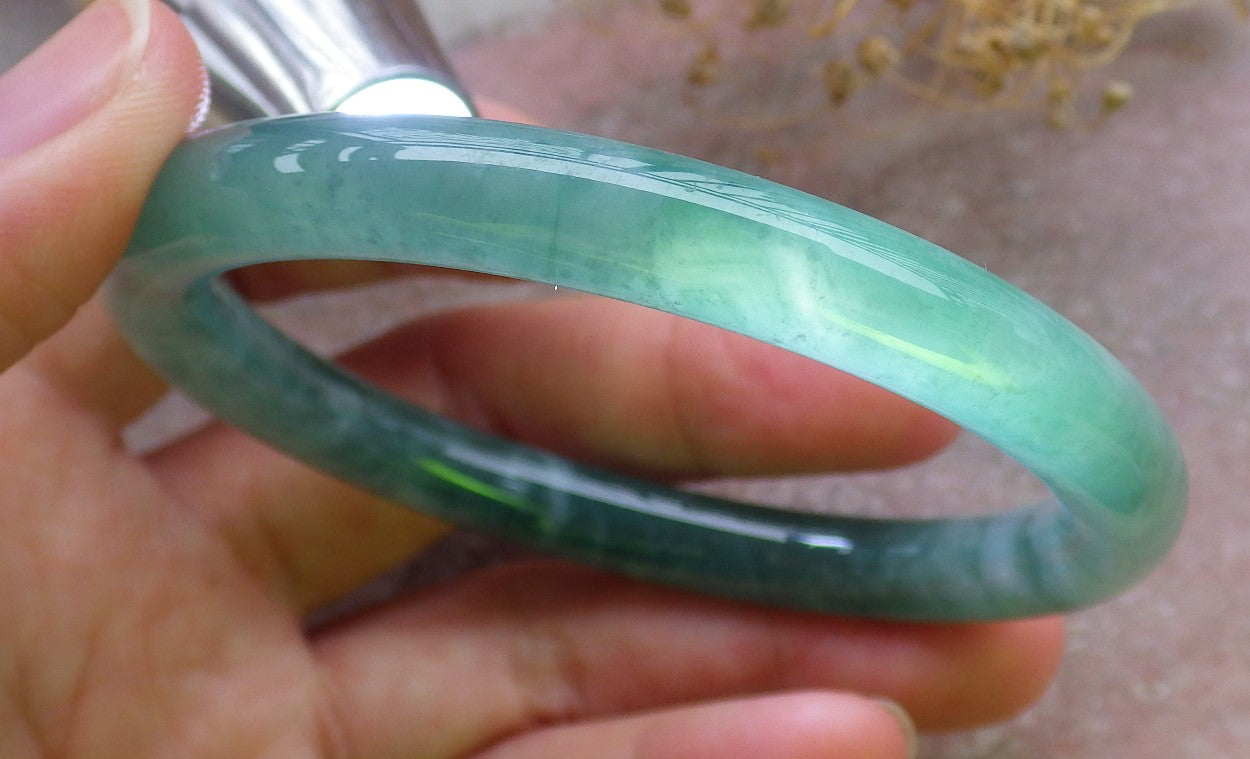 Certified Icy Green Burma 100% Natural A JADE Jadeite Circle Bangle Bracelet 56 mm 手镯 648821 TN