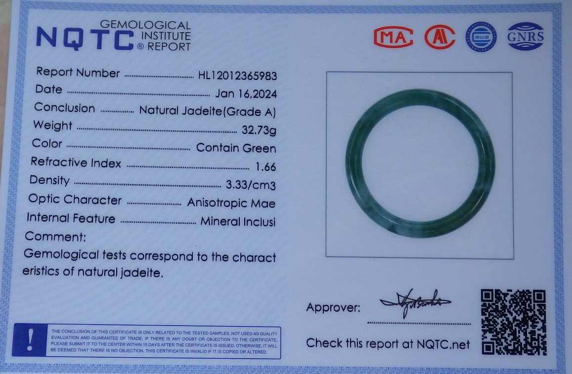 Certified Icy Green Burma 100% Natural A JADE Jadeite Circle Bangle Bracelet 56 mm 手镯 648821 TN