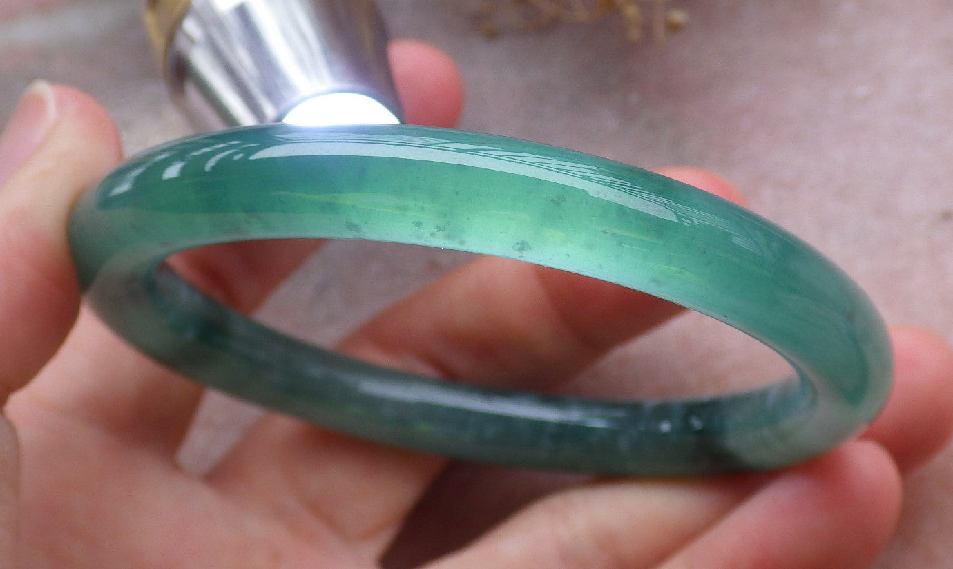 Certified Icy Green Burma 100% Natural A JADE Jadeite Circle Bangle Bracelet 56 mm 手镯 648830 TN