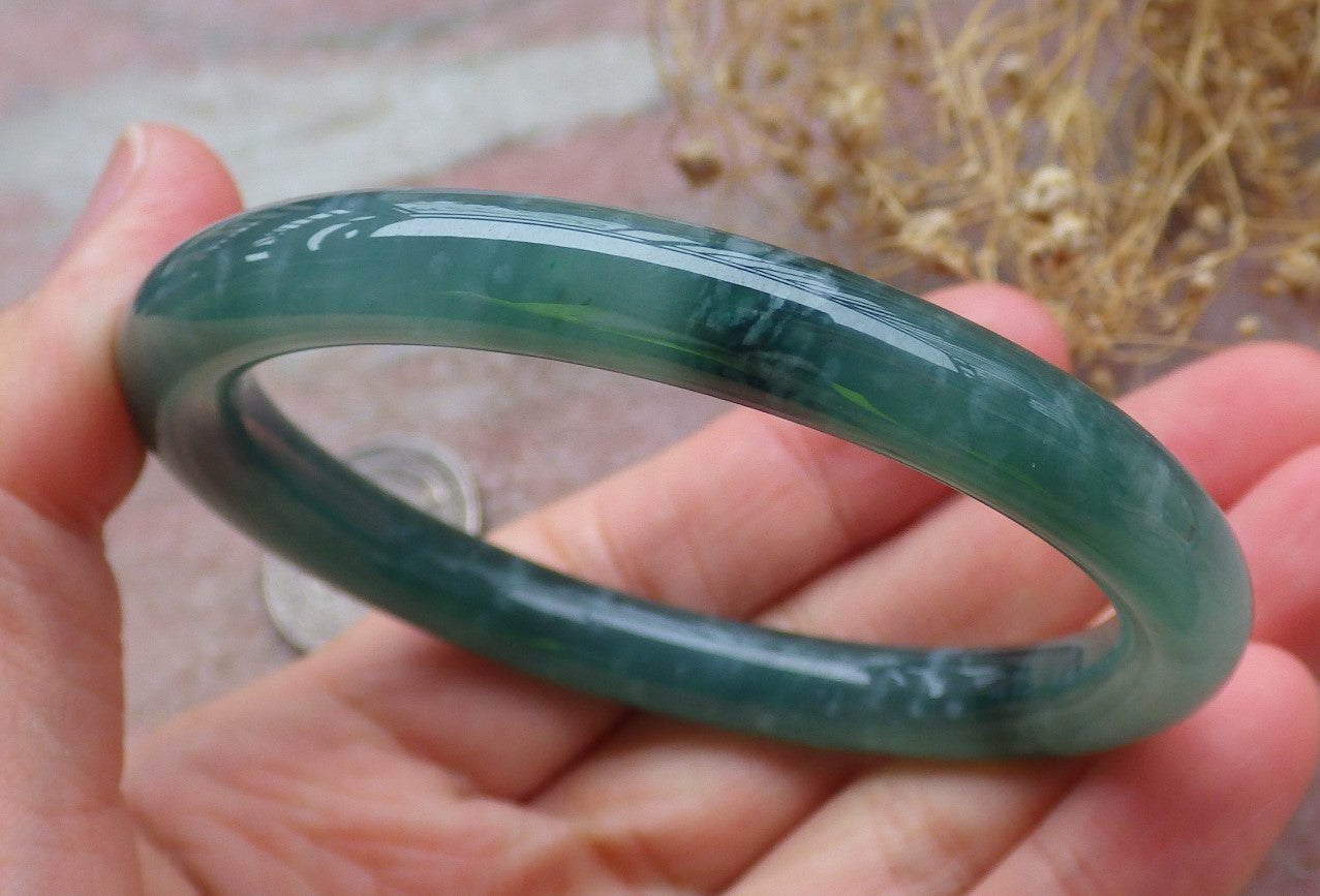 Certified Icy Green Burma 100% Natural A JADE Jadeite Circle Bangle Bracelet 56 mm 手镯 648830 TN