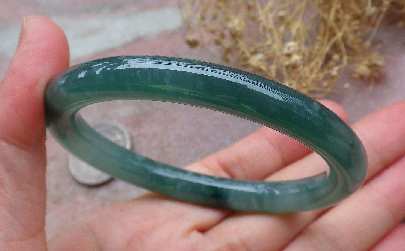 Certified Icy Green Burma 100% Natural A JADE Jadeite Circle Bangle Bracelet 56 mm 手镯 648830 TN