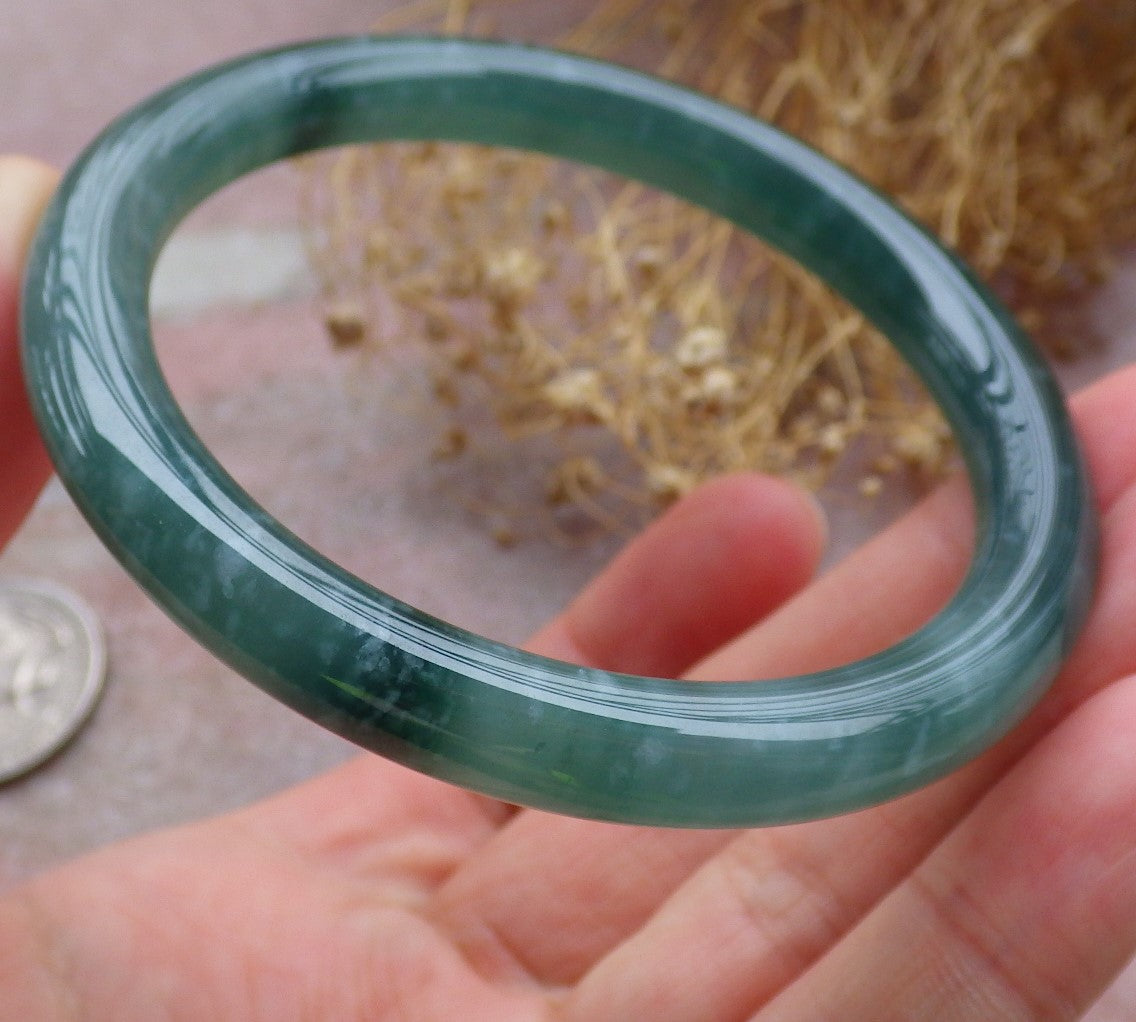 Certified Icy Green Burma 100% Natural A JADE Jadeite Circle Bangle Bracelet 56 mm 手镯 648830 TN
