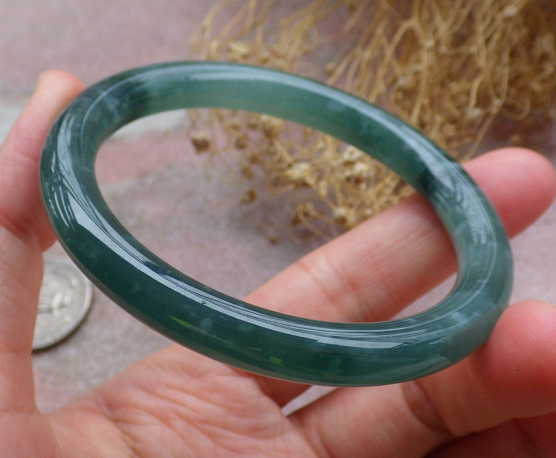 Certified Icy Green Burma 100% Natural A JADE Jadeite Circle Bangle Bracelet 56 mm 手镯 648830 TN