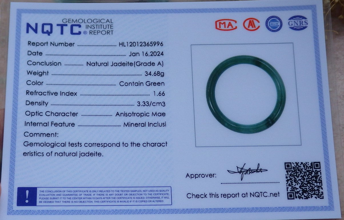 Certified Icy Green Burma 100% Natural A JADE Jadeite Circle Bangle Bracelet 56 mm 手镯 648830 TN