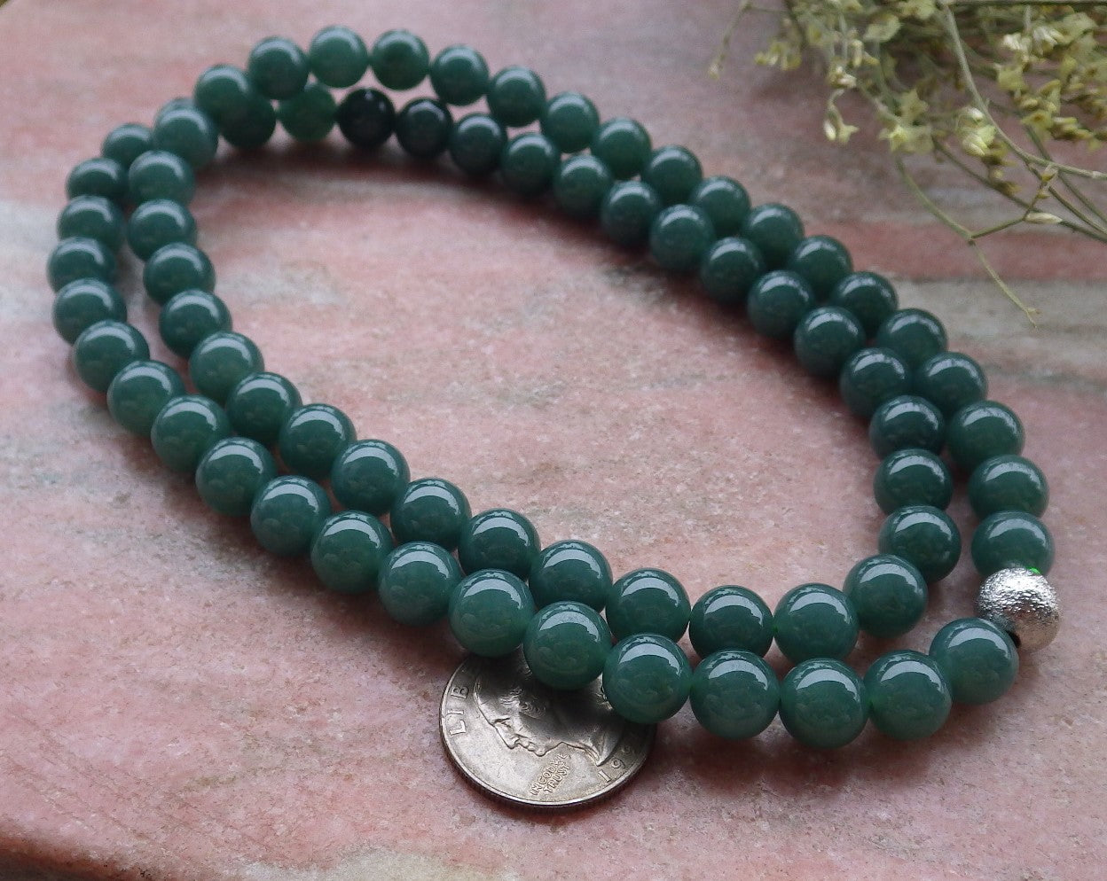 Certified Icy Green Burma 100% Natural A JADE Jadeite Bead Beads Necklace 26 inches 项链 648853 TN