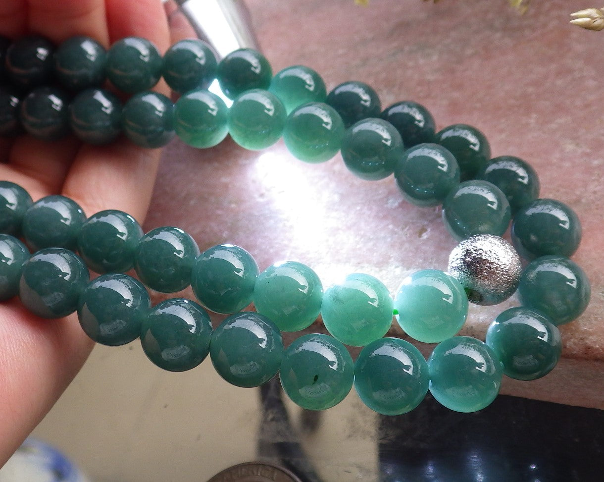 Certified Icy Green Burma 100% Natural A JADE Jadeite Bead Beads Necklace 26 inches 项链 648861 TN