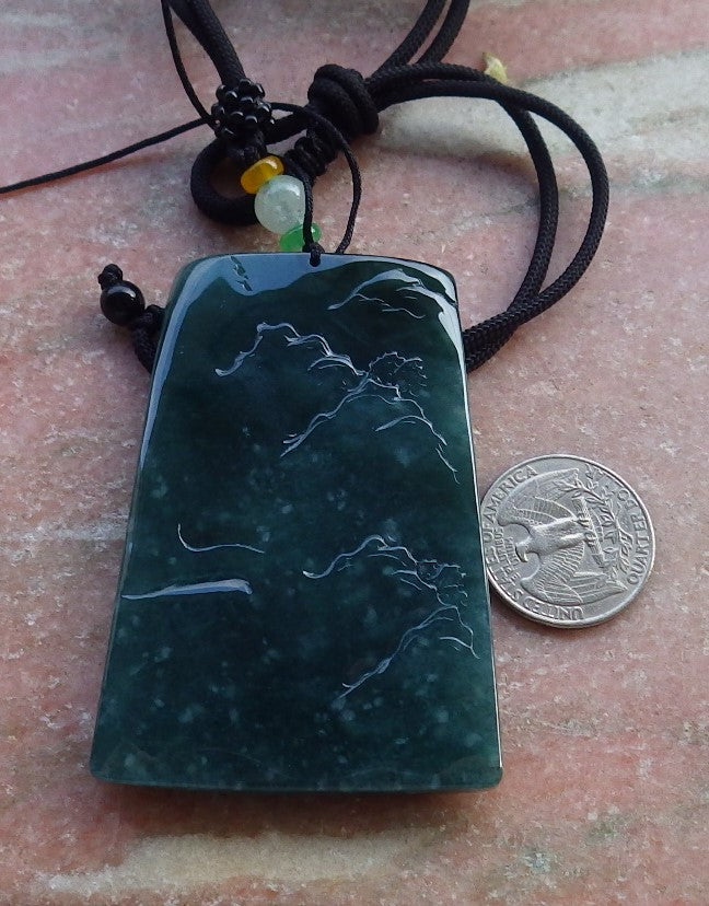 Certified Icy Green Burma 100% Natural A Jade jadeite Landscape painting Tree Necklace Necklace 山水画 649025 TN