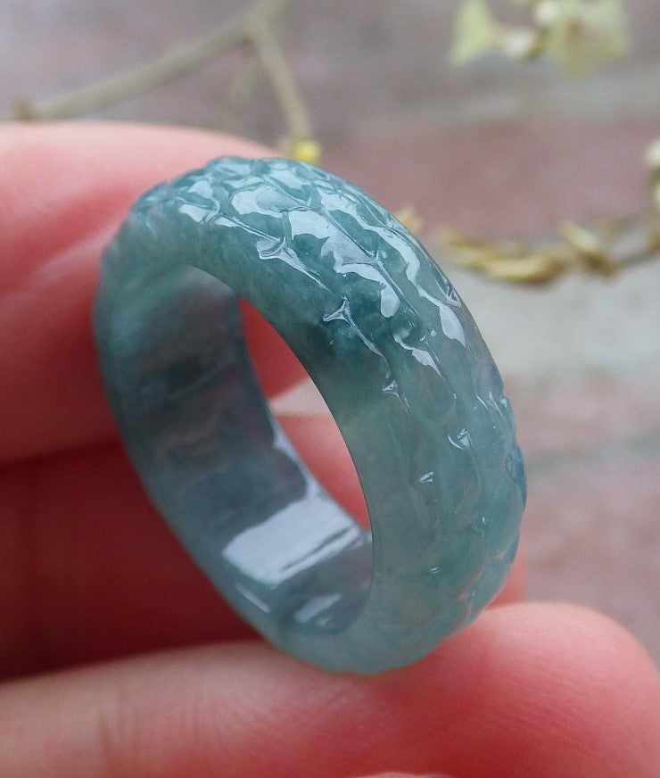 Certified Icy Green Burma 100% Natural A JADE Jadeite Dragon RING USA. 5.25 戒指 649085 TN