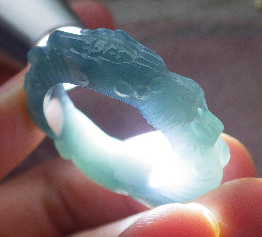 Certified Icy Green Burma 100% Natural A JADE Jadeite Dragon RING USA. 10.25 戒指 649100 TN